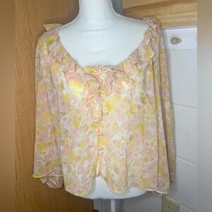 For Love and Lemons Melanie Balloon Sleeves Ruffled Blouse size S